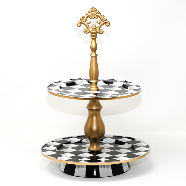 Two Tier Chequered Cake Stand.