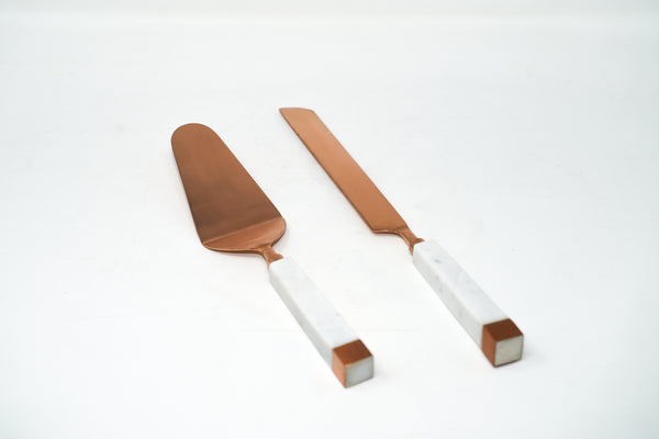 Rose Gold And Marble Cake Cutter And Server.