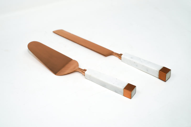 Rose Gold And Marble Cake Cutter And Server.